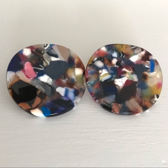 Celluloid Acrylic Colorful Zebra Big Round Stud Back Earrings - Picture 1 of 4